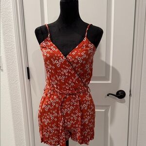 LOFT Red Floral Wrap Romper